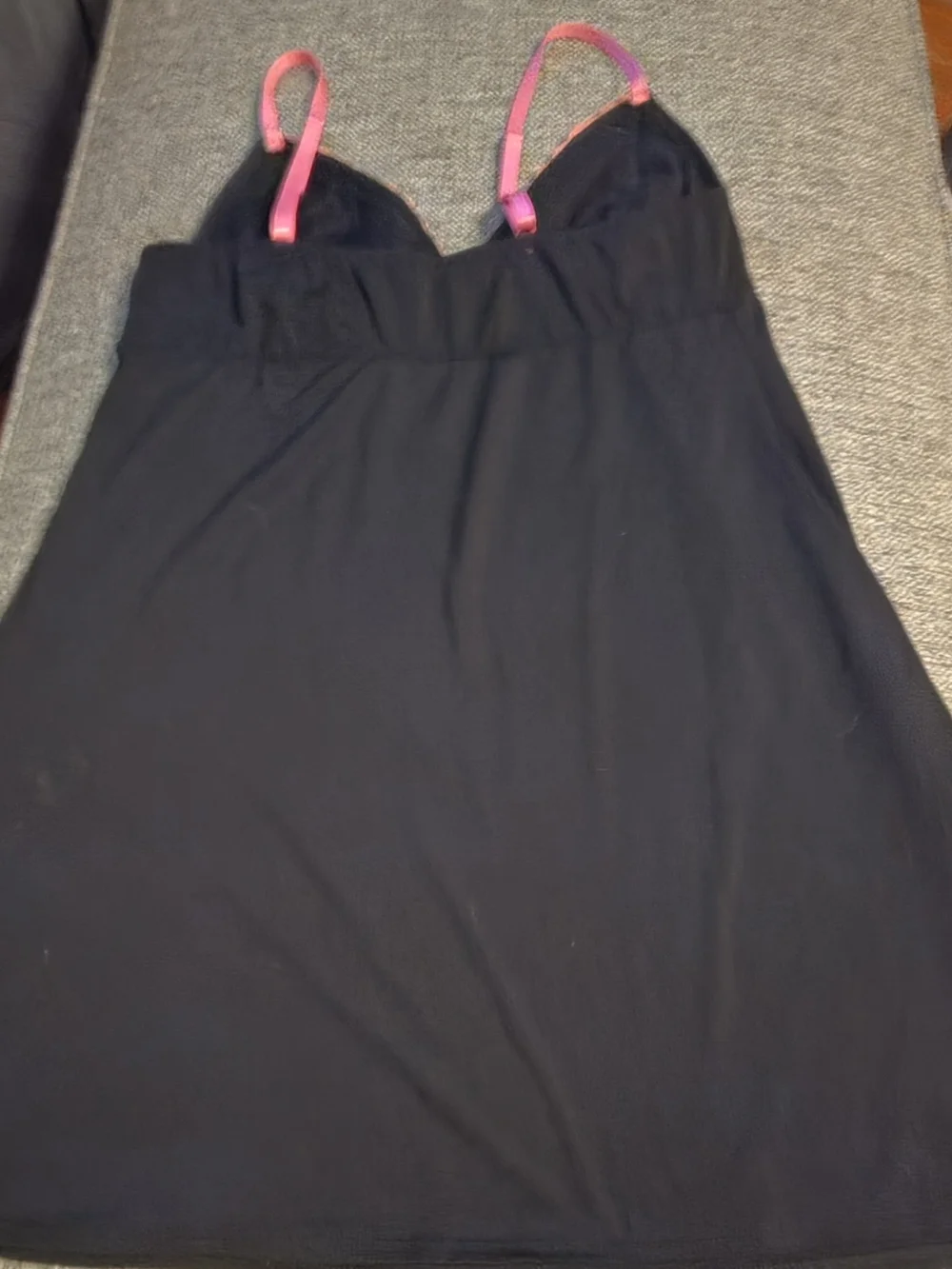 Black Chemise with Pink Lace Trim and Straps